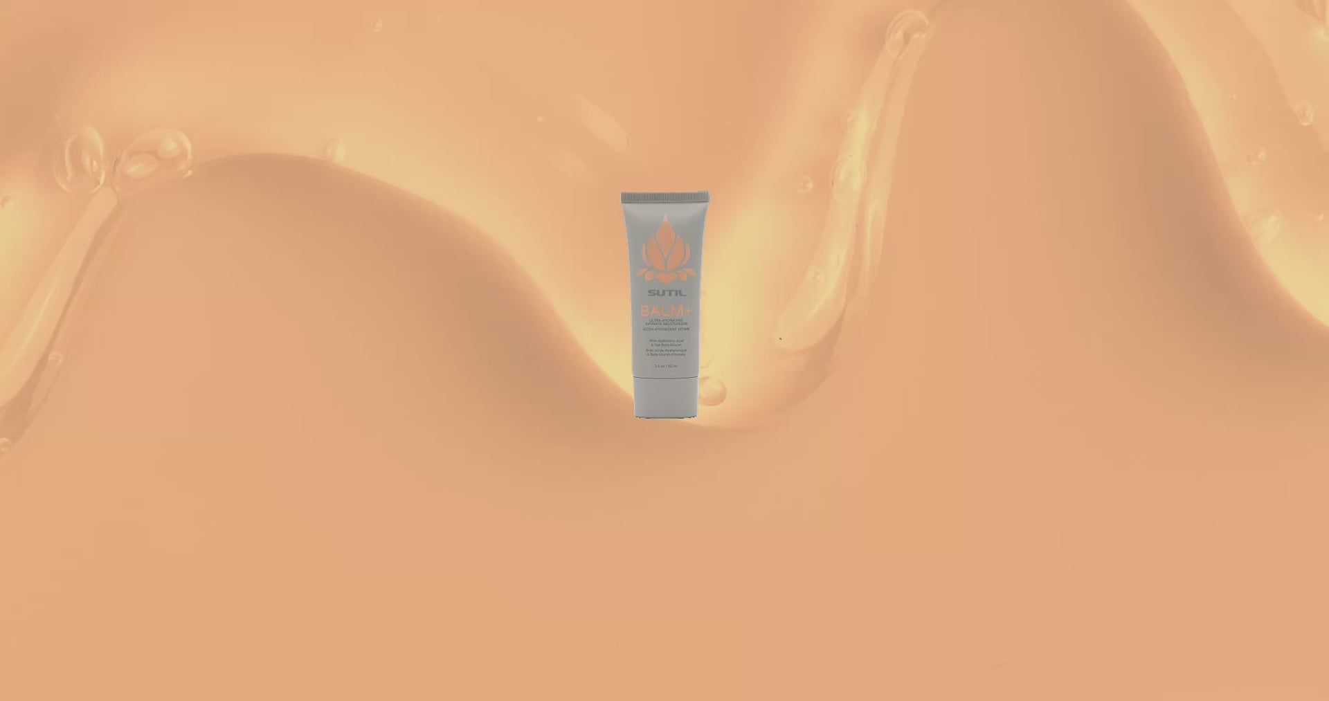 Balm + on an orange background with drop